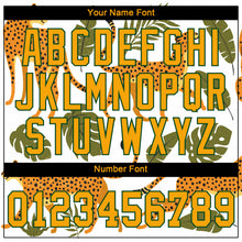Load image into Gallery viewer, Custom White Gold-Green 3D Pattern Design Leopards And Tropical Palm Leaves Authentic Baseball Jersey
