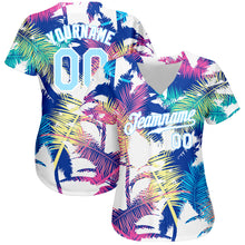 Load image into Gallery viewer, Custom White Light Blue 3D Pattern Design Hawaii Palm Trees Authentic Baseball Jersey
