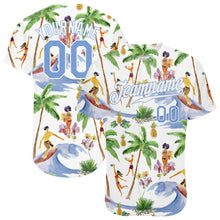 Load image into Gallery viewer, Custom White Light Blue-White 3D Pattern Design Hawaii Palm Trees Authentic Baseball Jersey
