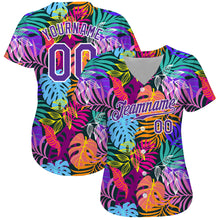 Load image into Gallery viewer, Custom White Purple-White 3D Pattern Design Hawaii Palm Trees Authentic Baseball Jersey
