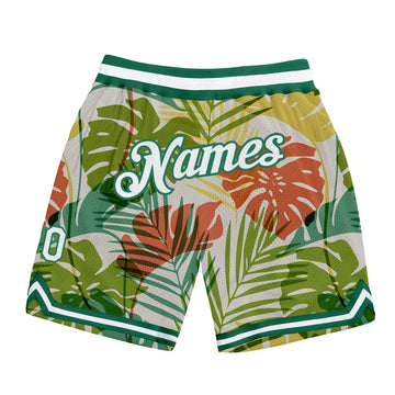Custom White White-Kelly Green 3D Pattern Design Palm Trees Authentic Basketball Shorts
