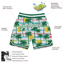 Load image into Gallery viewer, Custom White White-Kelly Green 3D Pattern Design Palm Trees Authentic Basketball Shorts
