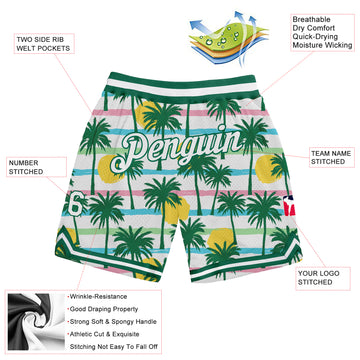 Custom White White-Kelly Green 3D Pattern Design Palm Trees Authentic Basketball Shorts